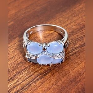 Romantic Blue Chalcedony Cluster Ring – Sterling Silver 925 Statement Ring: Faye